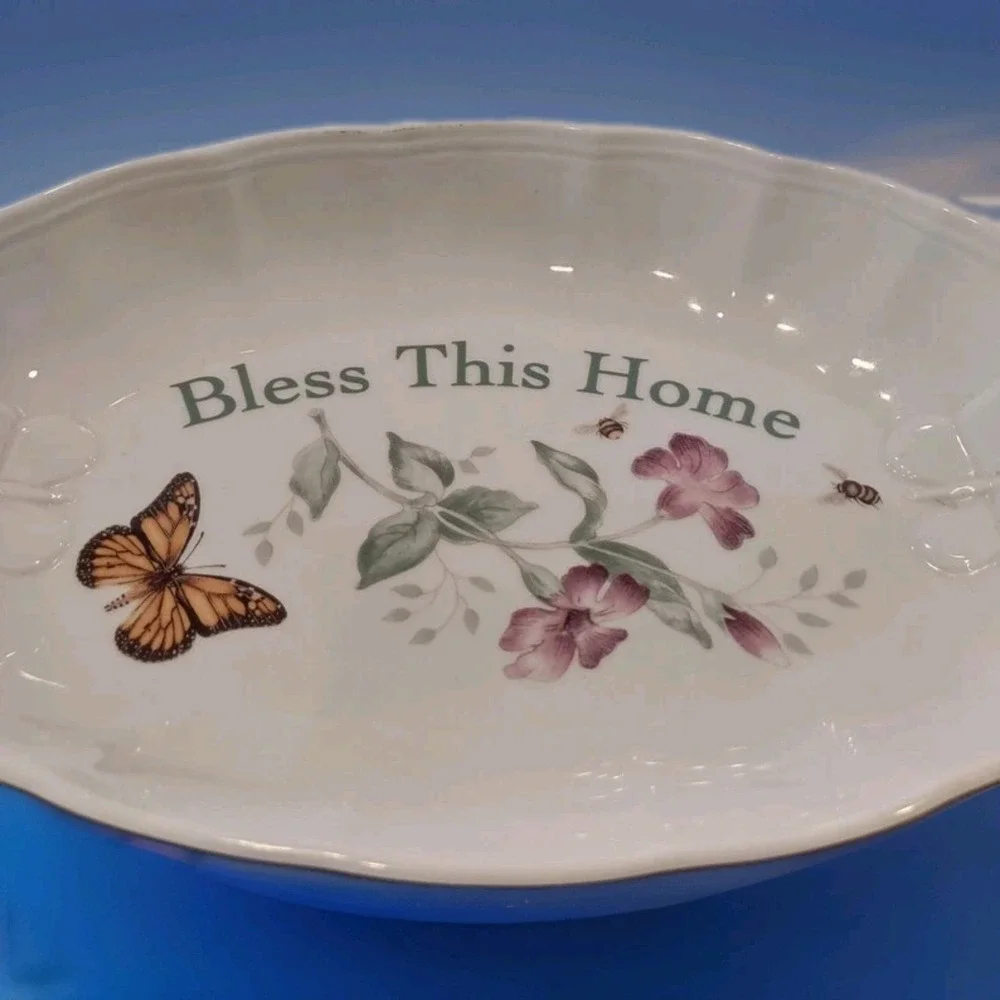 Lenox Butterfly Meadow Bless This Home Bread Tray Oval Dish 11